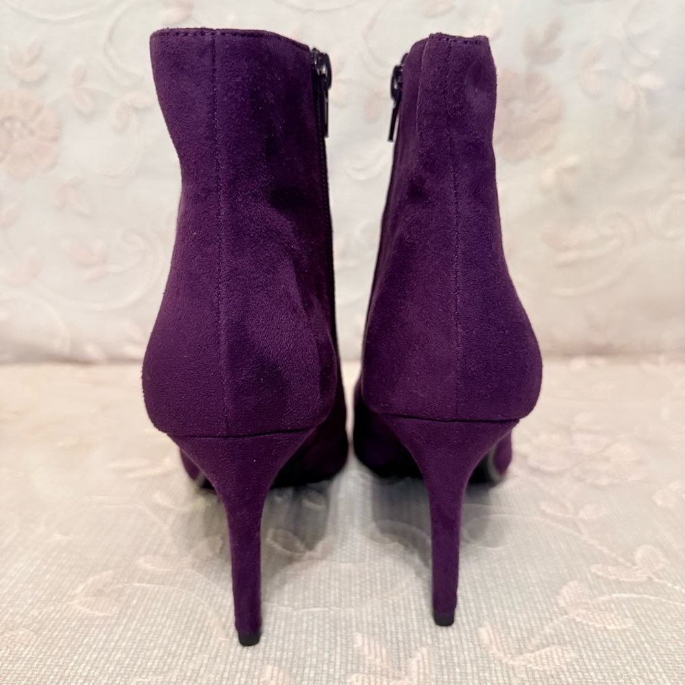 Purple Short Boots Heels Zipper Pointed Toe Faux Suede Size 8 - Picture 4 of 9